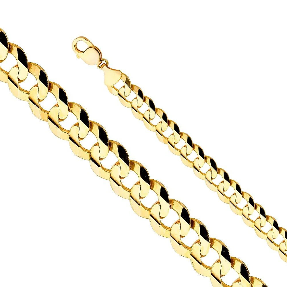 14K Yellow Gold Solid Cuban Concave Chain 14mm