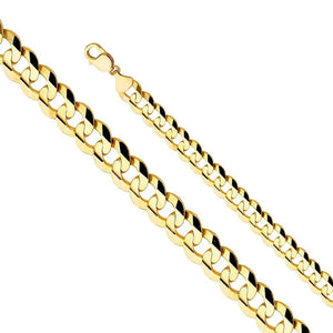 14K Yellow Gold Solid Cuban Concave Chain 12.2mm