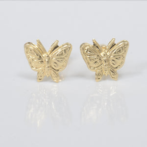 14K Pure Gold Butterfly Stud Earrings