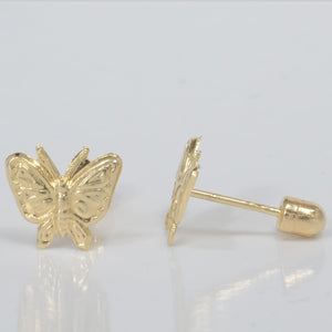 14K Solid Yellow Gold Butterfly Stud Earrings