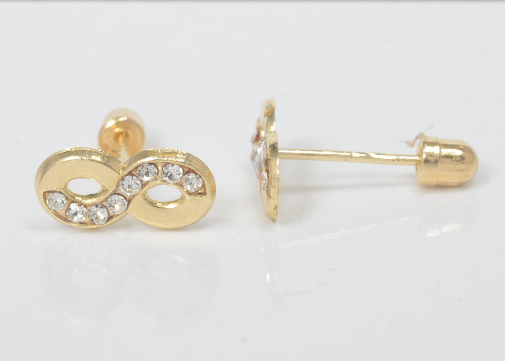 14K Pure Gold Infinity Stud Earrings