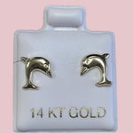 Dolphin Stud Earrings 14K Solid Gold With Safety Backing