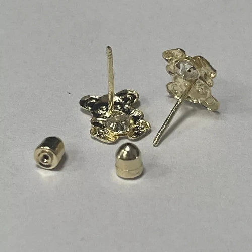 Teddy Bear Stud Earrings 14K Solid Gold With Safety Backing