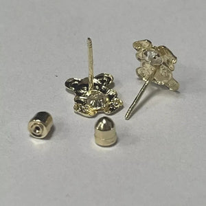 Teddy Bear Stud Earrings 14K Solid Gold With Safety Backing