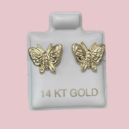 14K Pure Gold Butterfly Stud Earrings