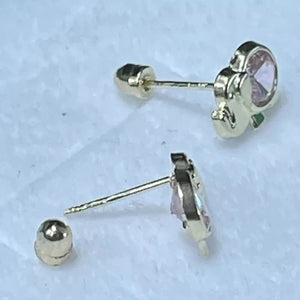 Elephant Pink Opal Stud Earrings 14K Pure Gold With Safety Backing