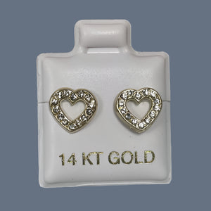 14K Solid Yellow Gold Heart Stud Earrings With Safety Backing