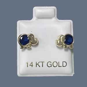 Elephant Stud Earrings 14K Pure Gold With Safety Backing