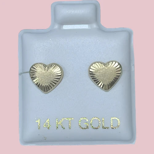 Heart Stud Earrings 14K Solid Gold With Safety Backing