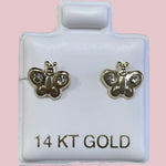 14k Solid Gold Butterfly Stud Earrings With Safety Backing