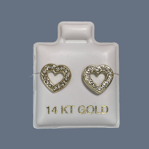 14K Solid Yellow Gold Heart Stud Earrings With Safety Backing