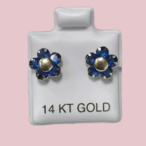 Flower Stud Earrings 14K Solid Gold With Safety Backing