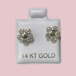 Flower Stud Earrings 14K Solid Gold With Safety Backing