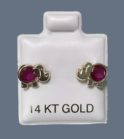 Elephant Stud Earrings 14K Pure Gold With Safety Backing