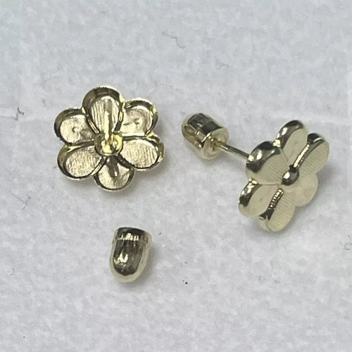 Flower 14K Solid Gold Stud Earrings Safety backing