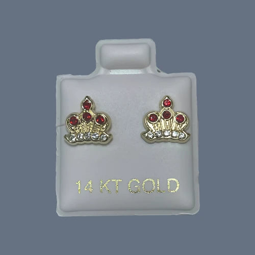 14k Solid Gold Crown Stud Earrings with safety backing