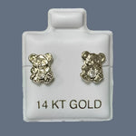 Teddy Bear Stud Earrings 14K Solid Gold With Safety Backing