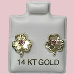 Flower Leaf Clover Stud Earrings 14K Solid Gold With Safety Backing