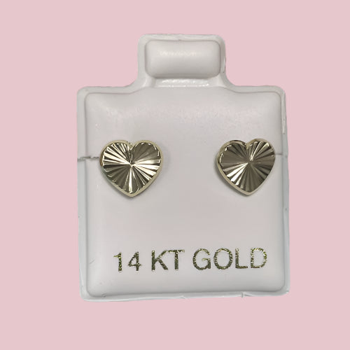 14K Solid Yellow Gold Heart Stud Earrings With Safety Backing