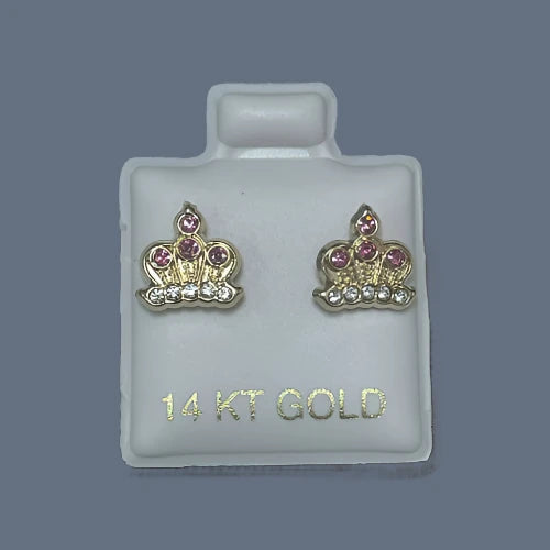 14k Solid Gold Crown Stud Earrings with safety backing