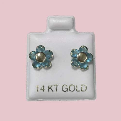 Flower Stud Earrings 14K Solid Yellow Gold With Safety Backing