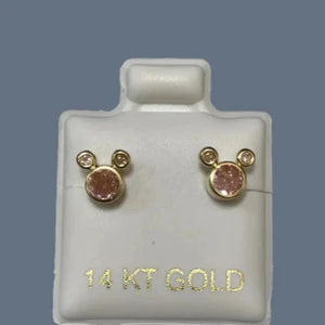 Mouse Stud Earrings 14K Solid Yellow Gold With Safety Backing