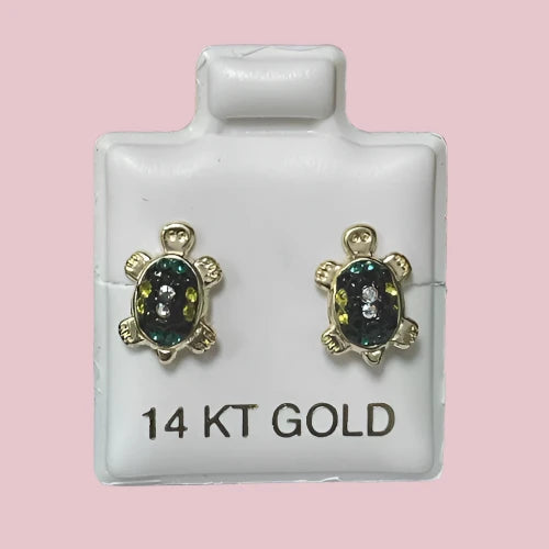 Turtle Stud Earrings 14K Solid Gold With Safety Backing