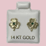 Flower Leaf Clover Stud Earrings 14K Solid Gold With Safety Backing