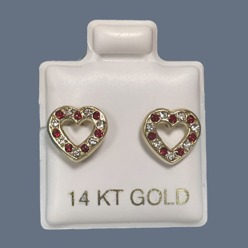 14K Solid Yellow Gold Heart Stud Earrings With Safety Backing