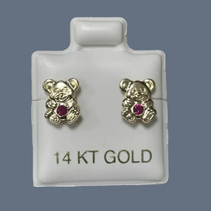 Teddy Bear Stud Earrings 14K Solid Gold With Safety Backing