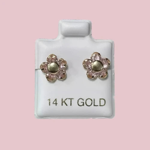 Flower Stud Earrings 14K Solid Gold With Safety Backing