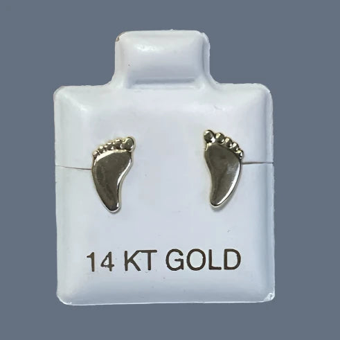 14k Solid Gold Feet Stud Earrings With Safety Backing